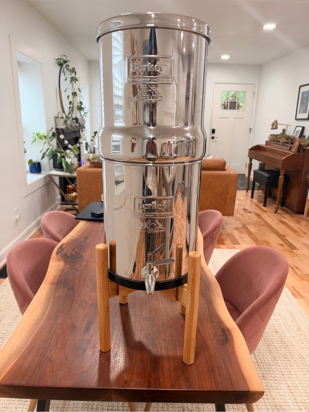 Berkey Stainless Steel Gravity Water Filter Dispenser with Bamboo Stand - Silver